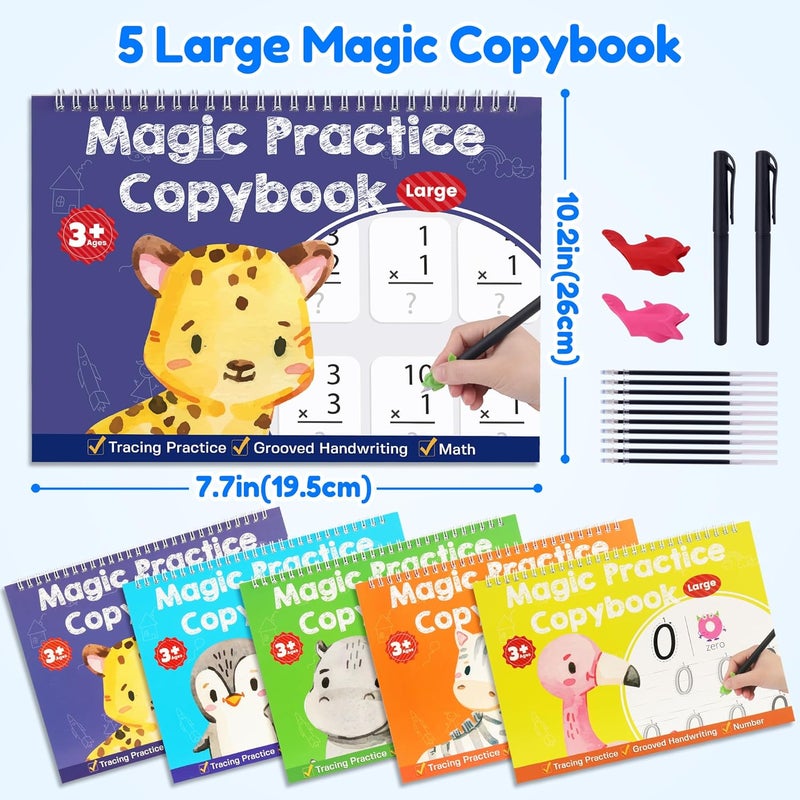 Helsort Large Magic Grooved Writing Practice Books for Kids, Reusable Grooved Handwriting Workbooks, Number Letter Tracing Books for Kids Age 3-8 Kindergarten Preschool Calligraphy - Image 2